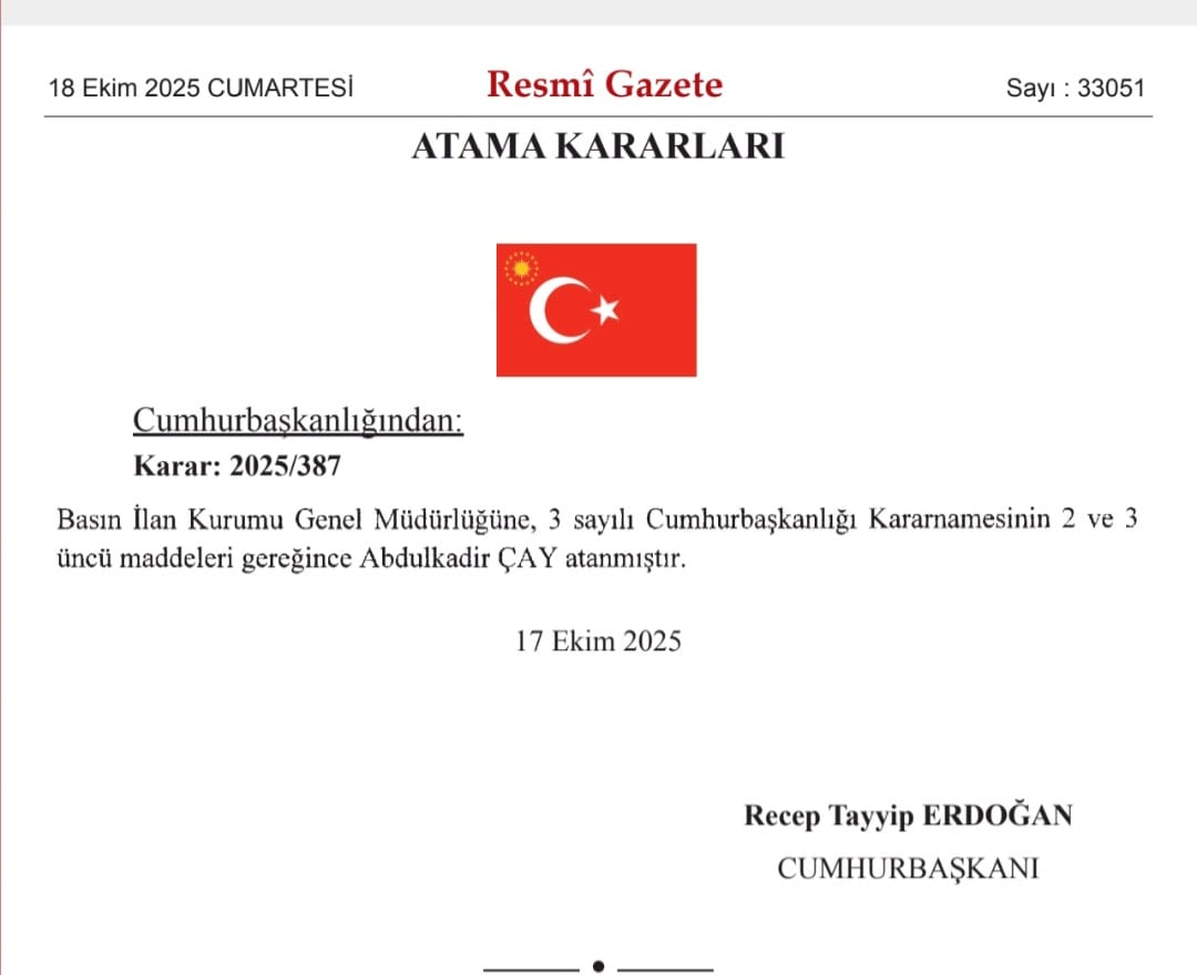 Abdulkadir Çay Basın İlan Kurumu Genel Müdürlüğü’ne Atandı