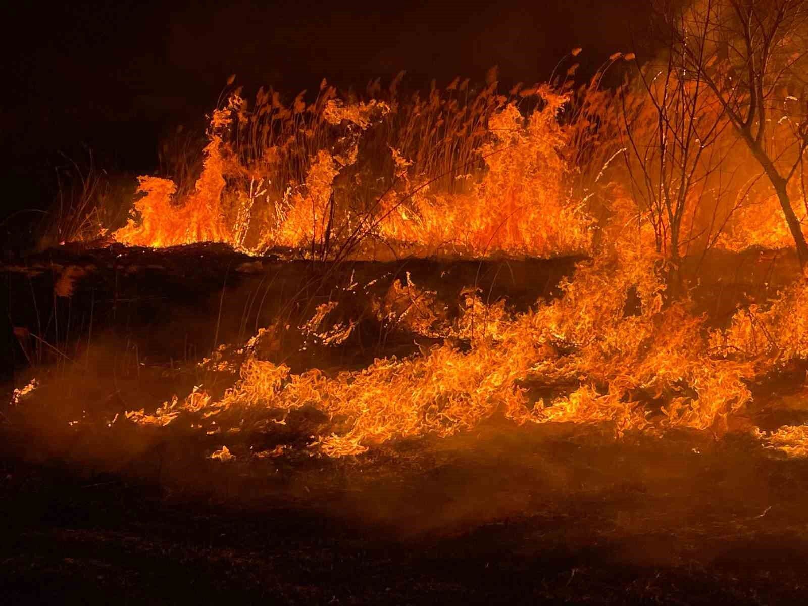 Burdur'da Sazlık Alanda Yangın Geceyi Aydınlattı