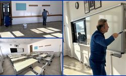 Öğrenciler yarıyıl tatilindeyken Ardahan'da idareciler okulun bakım onarımını yaptı