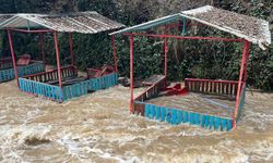 Alanya'da çay taştı: İşletmelere ait çardaklar sular altında kaldı
