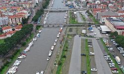 Çanakkale'de debisi yükselen Sarıçay'da yaşanan taşkın dronla görüntülendi