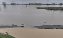 Edirne'de debisi yükselen Meriç Nehri arazilere yayıldı
