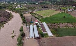 Sivas'ta Kelkit Nehri'nin taşmasıyla Akçağıl Köprüsü ve bazı seralar su altında kaldı