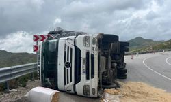 Manavgat'ta devrilen tırın sürücüsü yaralandı