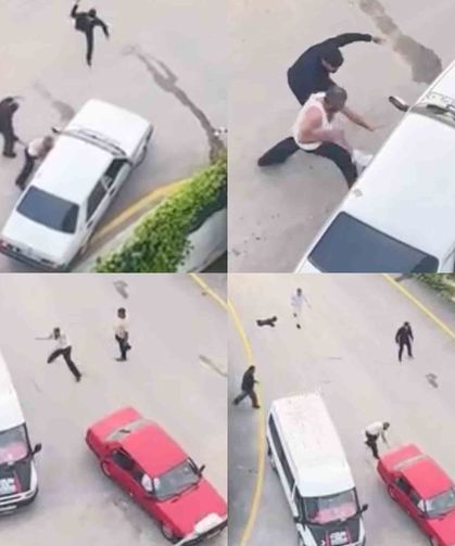 Taşlarla araçlara saldırdılar: Kavga anları kamerada