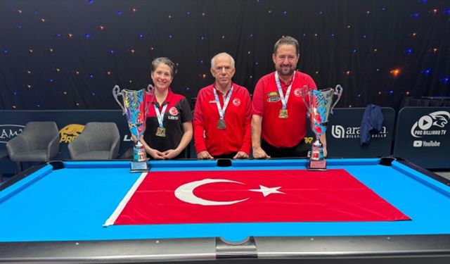 Milli bilardocular Sinem Kökten ve Ferdi Özdemir, 9 top disiplininde Avrupa şampiyonu oldu