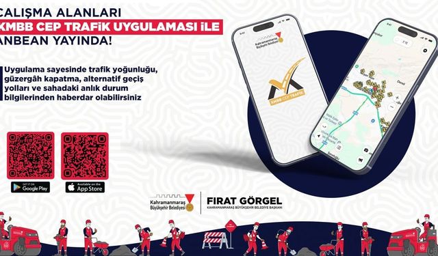 Kahramanmaraş’ta çalışma yapılan yollar  "KMBB Cep Trafik" mobil uygulamasında
