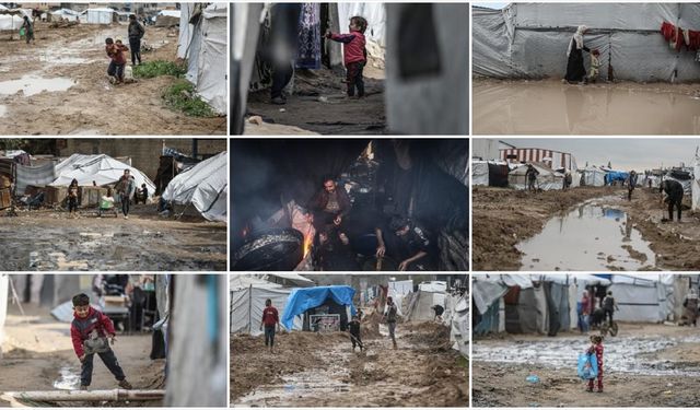 Olumsuz hava koşulları Gazze'de, yerinden edilenlerin dramını daha da ağırlaştırdı