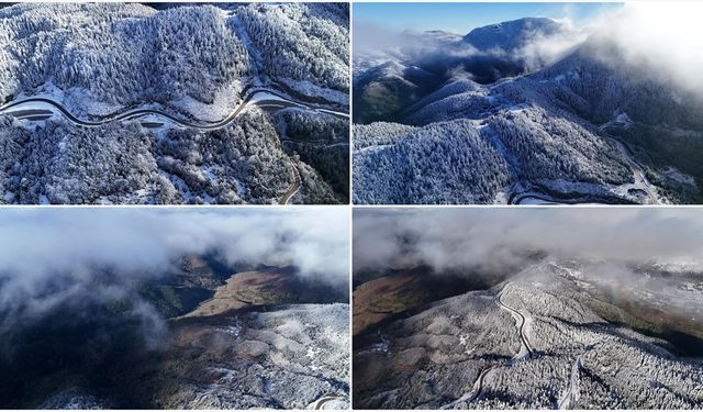 Yaralıgöz Dağı'ndaki kar ve sis dron ile görüntülendi