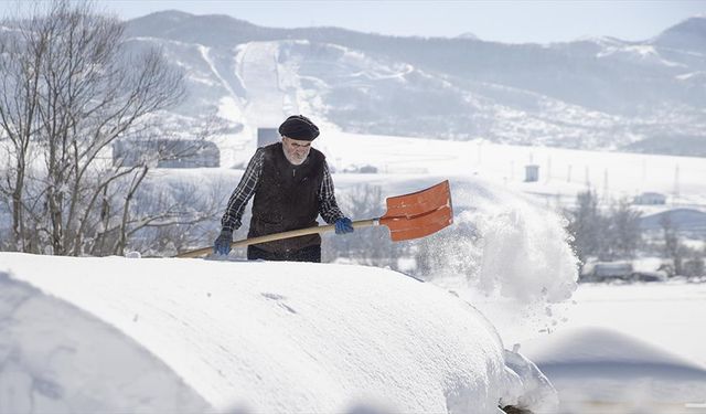 Tunceli'de köylüler damlarda kar atma ve 'loğ' çekme mesaisinde