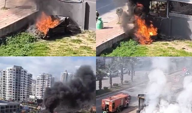 Mersin'de iş yerinin duvarına çarpan otomobil alev aldı: 1 yaralı