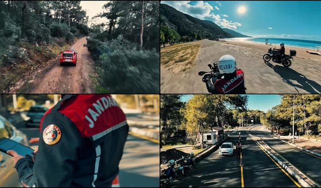 Muğla'da jandarma ekiplerinin devriyesi havadan ve aksiyon kamerasıyla görüntülendi