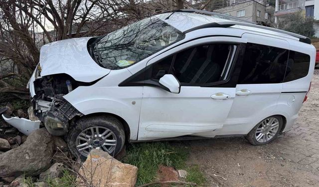 Freni boşalan hafif ticari araç ağaca çarptı: 1 yaralı