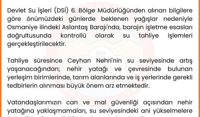 Adana Valiliğinden taşkın uyarısı