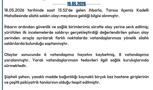 Mersin Valiliği'nden kanlı saldırı açıklaması