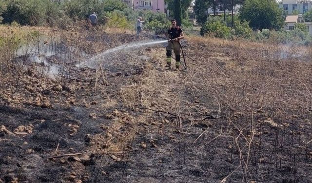 Hatay'da otluk alanda çıkan yangında park halindeki traktör hasar gördü