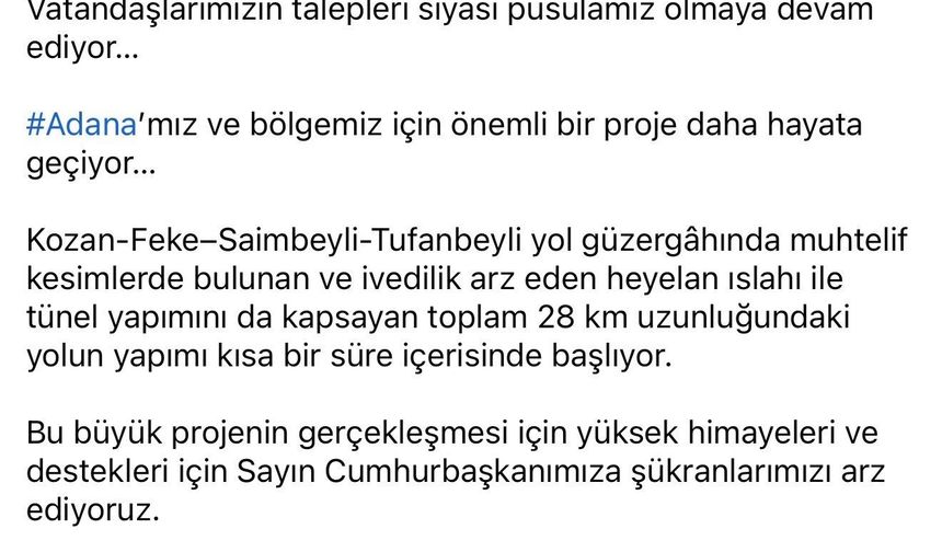 AK Parti Sözcüsü Çelik'ten Adana'ya yeni yol müjdesi